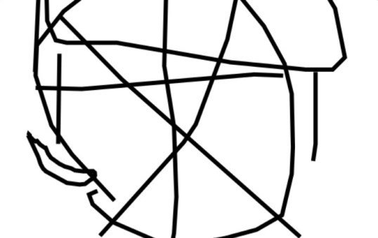 A stick figure of a circle with an X and a cross in the middle.