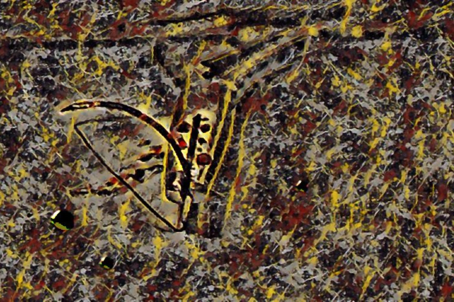 A bloody surgical tool with a bloody needle and string clasped in it