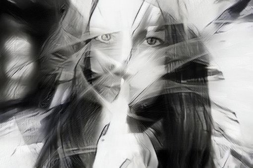 Sketch of a woman holding her finger up to her lips, shushing.